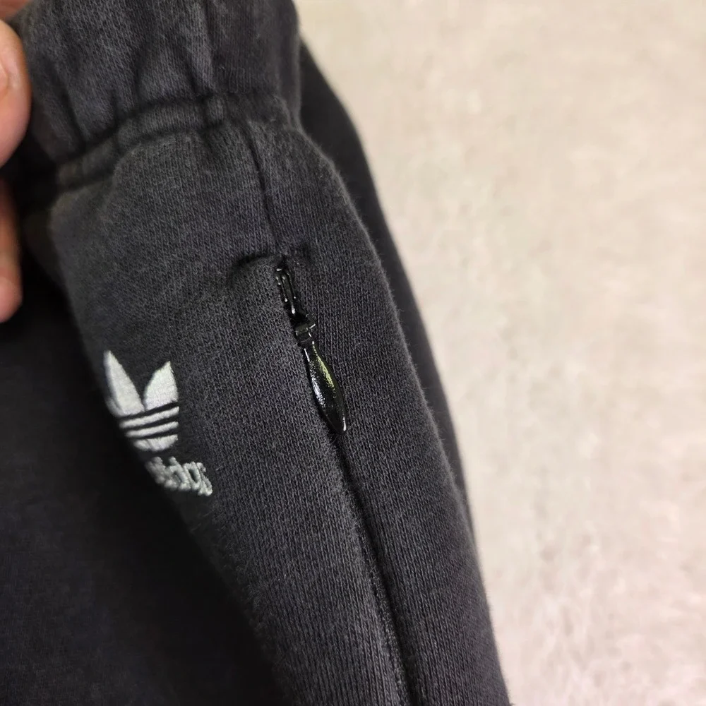 Adidas Originals Mens XS Black Fleece Joggers Trefoil Logo Sweatpants 3055